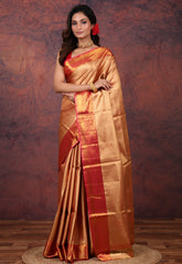 Golden Tissue Kanjivaram Silk Saree With Blouse Piece - Adi Akshoy & Co.