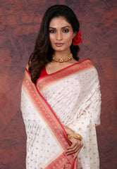 White Mashru Silk Saree with Blouse Piece - Adi Akshoy & Co.