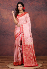 Pink Pastel Banarasi Saree With Blouse Piece - Adi Akshoy & Co.