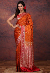 Orange Shades Wedding Banarasi Silk Saree with Blouse Piece - Adi Akshoy & Co.