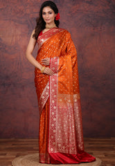 Orange Shades Wedding Banarasi Silk Saree with Blouse Piece - Adi Akshoy & Co.