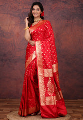 Red Wedding Banarasi Silk Saree with Blouse Piece - Adi Akshoy & Co.