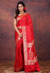 Red Wedding Banarasi Silk Saree with Blouse Piece - Adi Akshoy & Co.