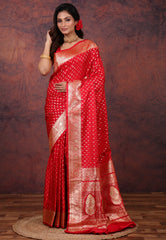 Red Wedding Banarasi Silk Saree with Blouse Piece - Adi Akshoy & Co.