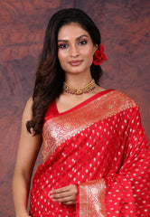 Red Wedding Banarasi Silk Saree with Blouse Piece - Adi Akshoy & Co.