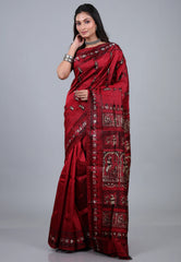 Cross Maroon Pure Baluchari Silk Saree with Blouse Piece - Adi Akshoy & Co.
