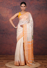 Tussar Colour Pure Tussar Dhakai Jamdani Saree with Blouse Piece - Adi Akshoy & Co.