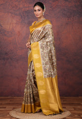 Tussar Colour Tussar Kalamkari Silk Saree with Blouse Piece - Adi Akshoy & Co.