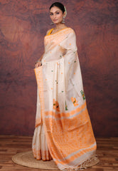 Tussar Colour Pure Tussar Dhakai Jamdani Saree with Blouse Piece - Adi Akshoy & Co.