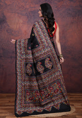 Black Pure Kantha Silk Saree With Blouse Piece - Adi Akshoy & Co.