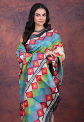 Multi Colour Pure Tussar Kantha Silk Saree With Blouse Piece - Adi Akshoy & Co.
