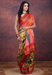 Yellow Pure Kalamkari Silk Saree with Blouse Piece - Adi Akshoy & Co.