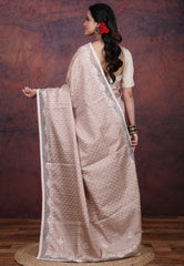 Pale Beige Tussar Kantha Silk Saree With Blouse Piece - Adi Akshoy & Co.