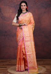 Orange Pure Tussar Dhakai Jamdani Saree with Blouse Piece - Adi Akshoy & Co.