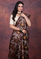 Brown Pure Tussar Dhakai Jamdani Saree with Blouse Piece - Adi Akshoy & Co.
