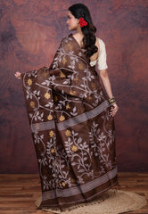 Brown Pure Tussar Dhakai Jamdani Saree with Blouse Piece - Adi Akshoy & Co.