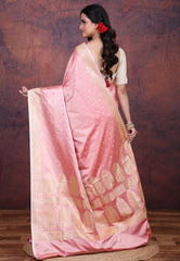Pink Pastel Banarasi Saree With Blouse Piece - Adi Akshoy & Co.