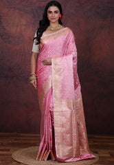 Pink Pastel Banarasi Saree With Blouse Piece - Adi Akshoy & Co.