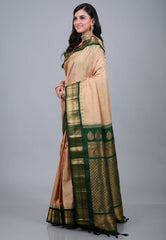 Tussar Colour Pure Gadwal Silk Saree With Blouse Piece - Adi Akshoy & Co.
