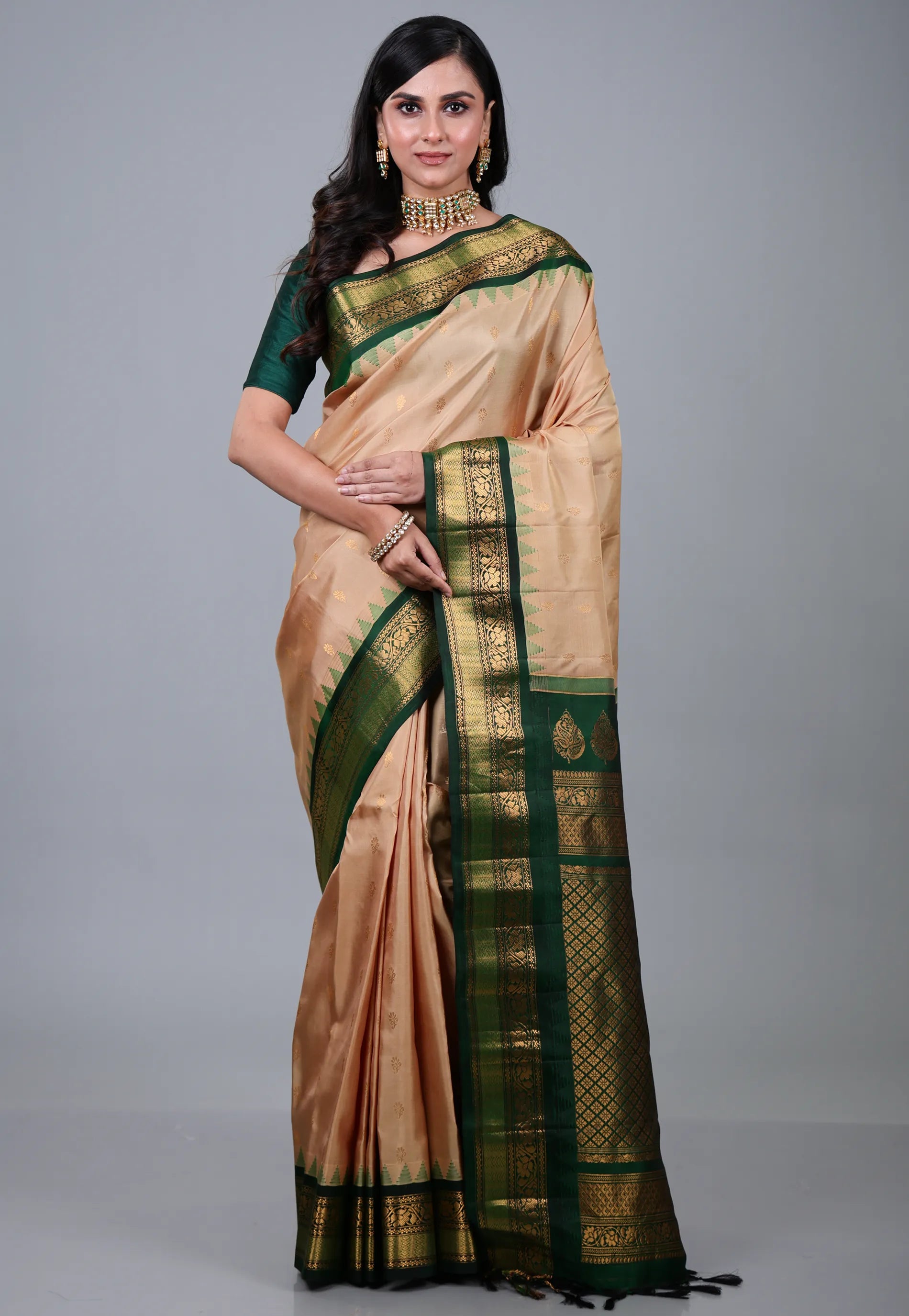 Tussar Colour Pure Gadwal Silk Saree With Blouse Piece - Adi Akshoy & Co.