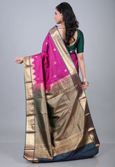 Magenta Kanjivaram Silk Saree with Blouse Piece - Adi Akshoy & Co.