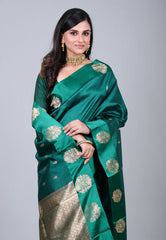 Rama Green Pure Katan Silk Saree with Blouse Piece - Adi Akshoy & Co.