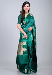 Rama Green Pure Katan Silk Saree with Blouse Piece - Adi Akshoy & Co.