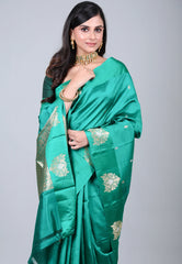 Cross Rama Green Pure Katan Silk Saree with Blouse Piece - Adi Akshoy & Co.