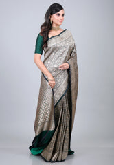 Bottle Green Shikargah Katan Silk Saree With Blouse Piece - Adi Akshoy & Co.