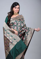Bottle Green Pure Meena Katan Silk Saree with Blouse Piece - Adi Akshoy & Co.