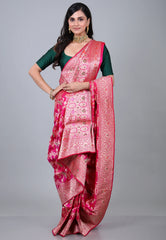 Rani Pink Pure Meena Katan Silk Saree with Blouse Piece - Adi Akshoy & Co.