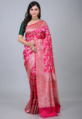 Rani Pink Pure Meena Katan Silk Saree with Blouse Piece - Adi Akshoy & Co.