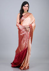 Peach Pastel Banarasi Saree With Blouse Piece - Adi Akshoy & Co.