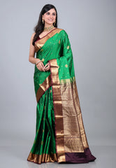 Green Kanjivaram Silk Saree with Blouse Piece - Adi Akshoy & Co.