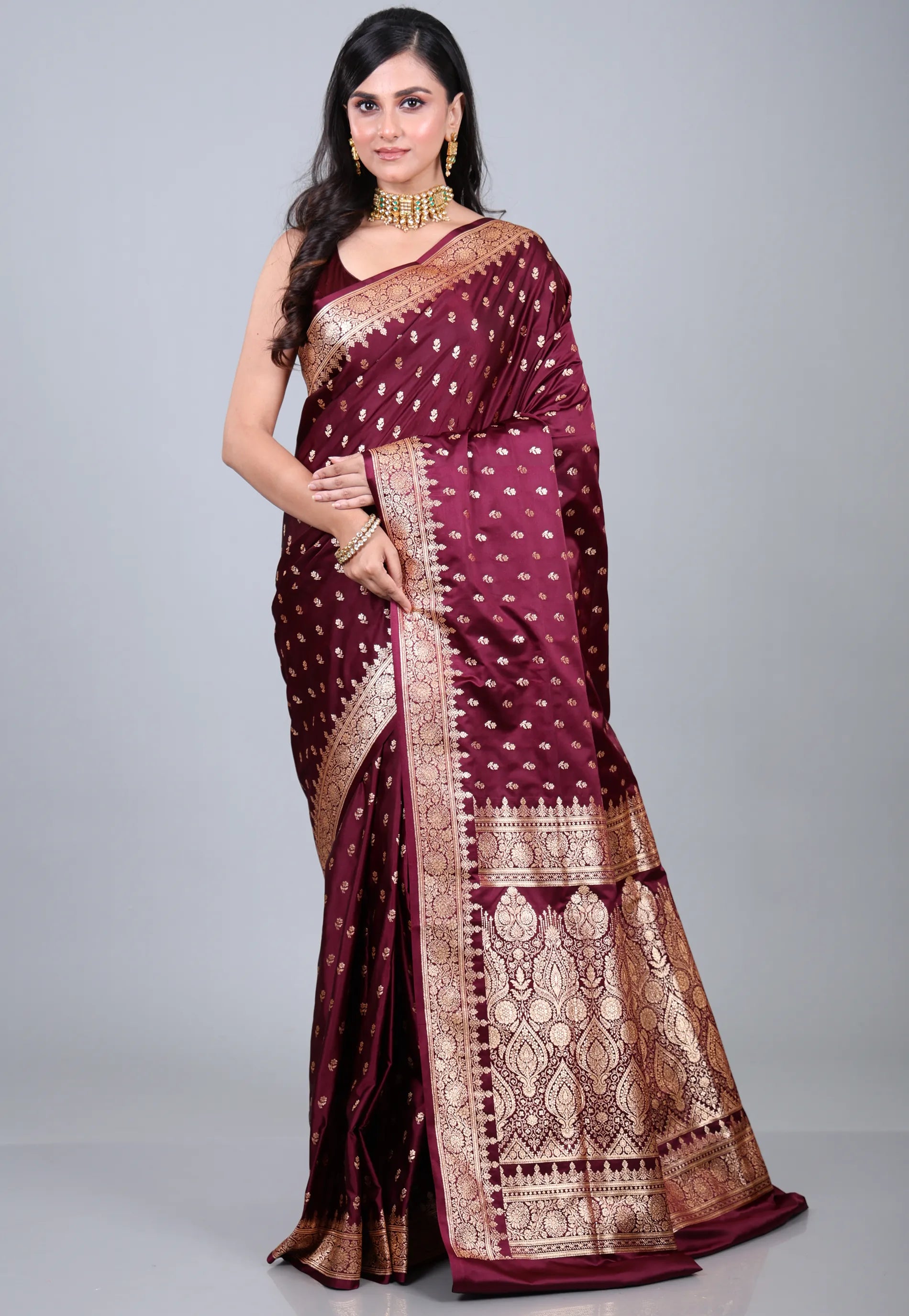 Maroon Wedding Banarasi Silk Saree with Blouse Piece - Adi Akshoy & Co.