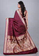 Maroon Wedding Banarasi Silk Saree with Blouse Piece - Adi Akshoy & Co.