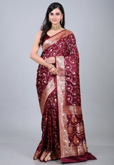 Maroon Wedding Jaal Banarasi Silk Saree with Blouse Piece - Adi Akshoy & Co.