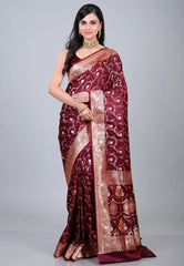 Maroon Wedding Jaal Banarasi Silk Saree with Blouse Piece - Adi Akshoy & Co.