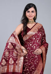 Maroon Wedding Jaal Banarasi Silk Saree with Blouse Piece - Adi Akshoy & Co.