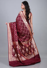 Maroon Wedding Jaal Banarasi Silk Saree with Blouse Piece - Adi Akshoy & Co.