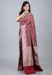 Maroon Pure Meena Katan Silk Saree with Blouse Piece - Adi Akshoy & Co.