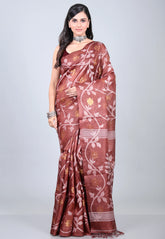 Brown Pure Tussar Dhakai Jamdani Saree with Blouse Piece - Adi Akshoy & Co.