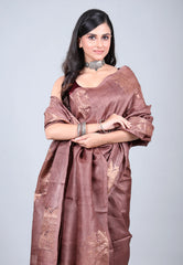 Mauve Pure Tussar Dhakai Jamdani Saree with Blouse Piece - Adi Akshoy & Co.