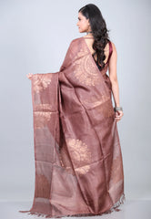 Mauve Pure Tussar Dhakai Jamdani Saree with Blouse Piece - Adi Akshoy & Co.