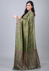 Green Pure Tussar Kantha Silk Saree With Blouse Piece - Adi Akshoy & Co.