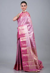 Pink Brocade Tissue Kanjivaram Silk Saree With Blouse Piece - Adi Akshoy & Co.