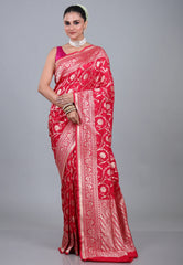 Red Pure Katan Jaal Silk Saree with Blouse Piece - Adi Akshoy & Co.