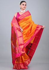 Turmeric Yellow Paithani Silk Saree With Blouse Piece - Adi Akshoy & Co.