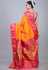 Turmeric Yellow Paithani Silk Saree With Blouse Piece - Adi Akshoy & Co.
