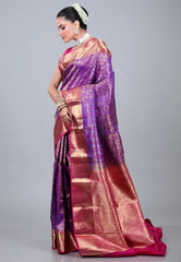 Purple Pure Kanjivaram Silk Saree with Blouse Piece - Adi Akshoy & Co.